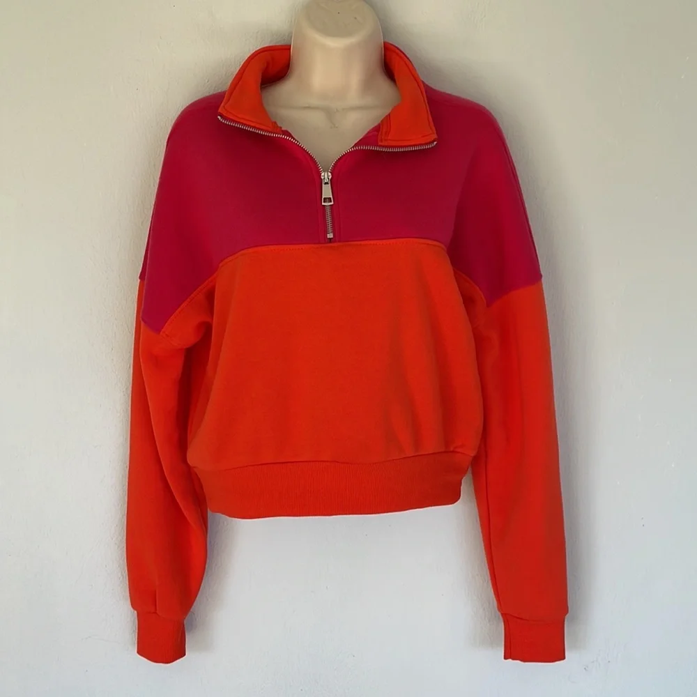 Better/Together neon pink orange quarter zip fleece pullover sweatshirt XS